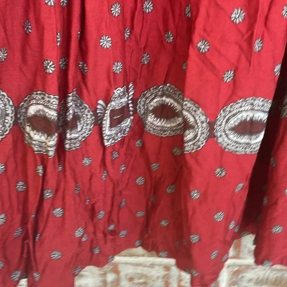 Canadian River Originals Red Vintage Border Gathered Print Maxi Skirt - Picture 2 of 6